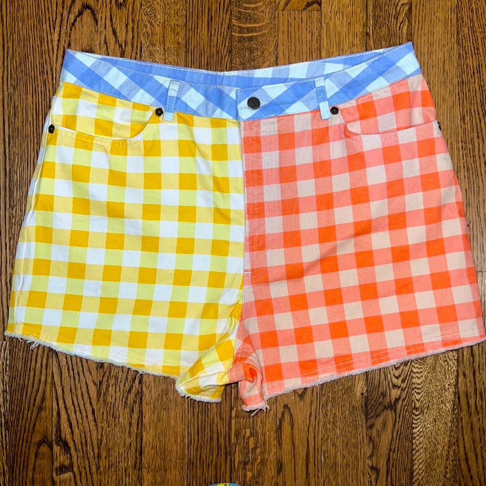 NWT FARM RIO GINGHAM DENIM SHORTS